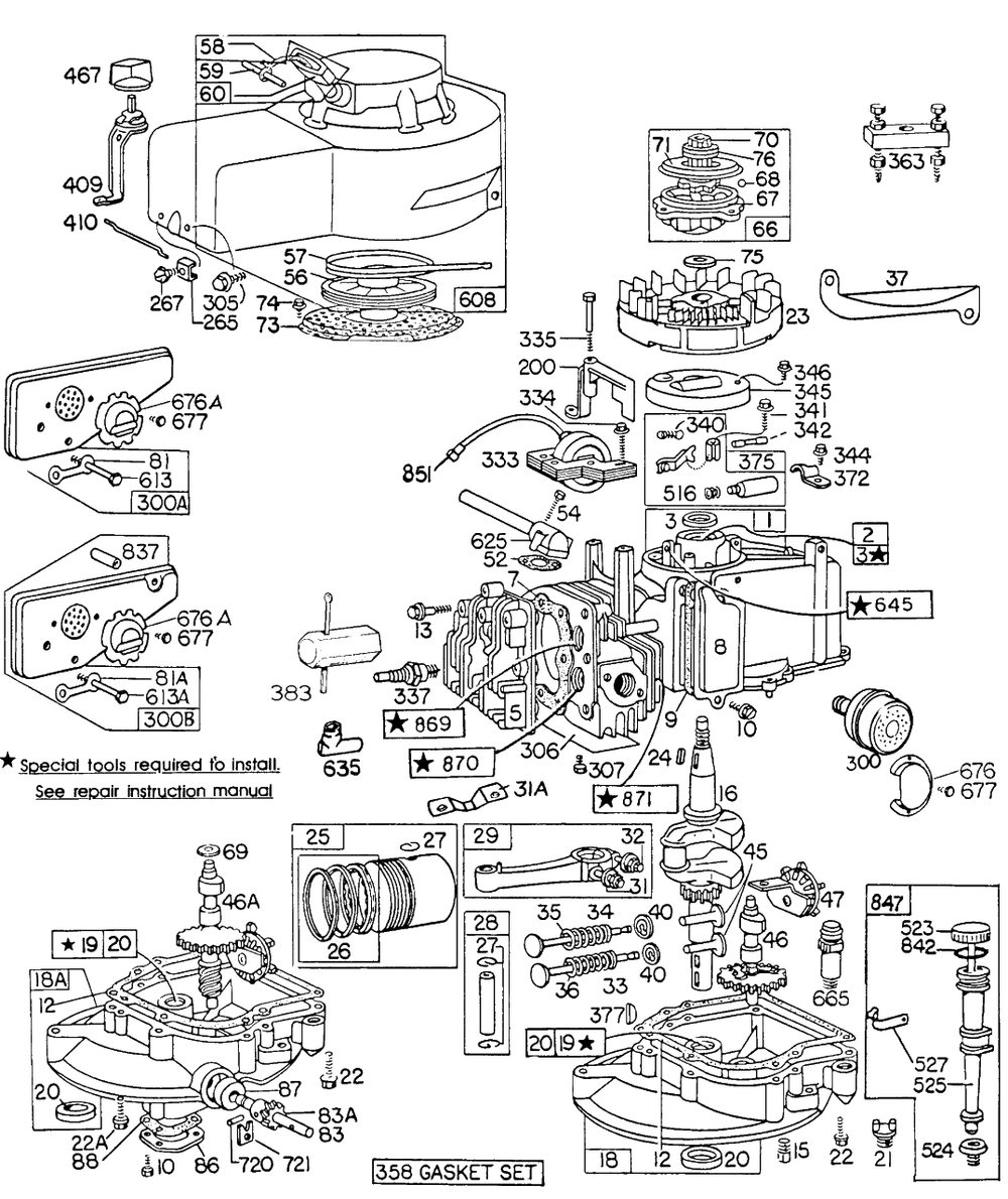 Cyl,sumps, Piston, Mufflers Diagram and Parts List for 111902-0149-XX  Briggs and Stratton Engine